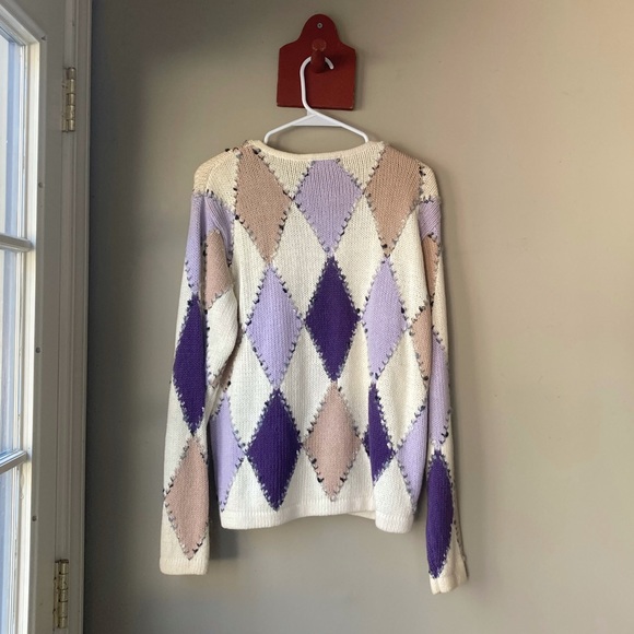 Vintage Dressbarn Abstract Diamond Knit Granny Zip Up Sweater L - Picture 5 of 7